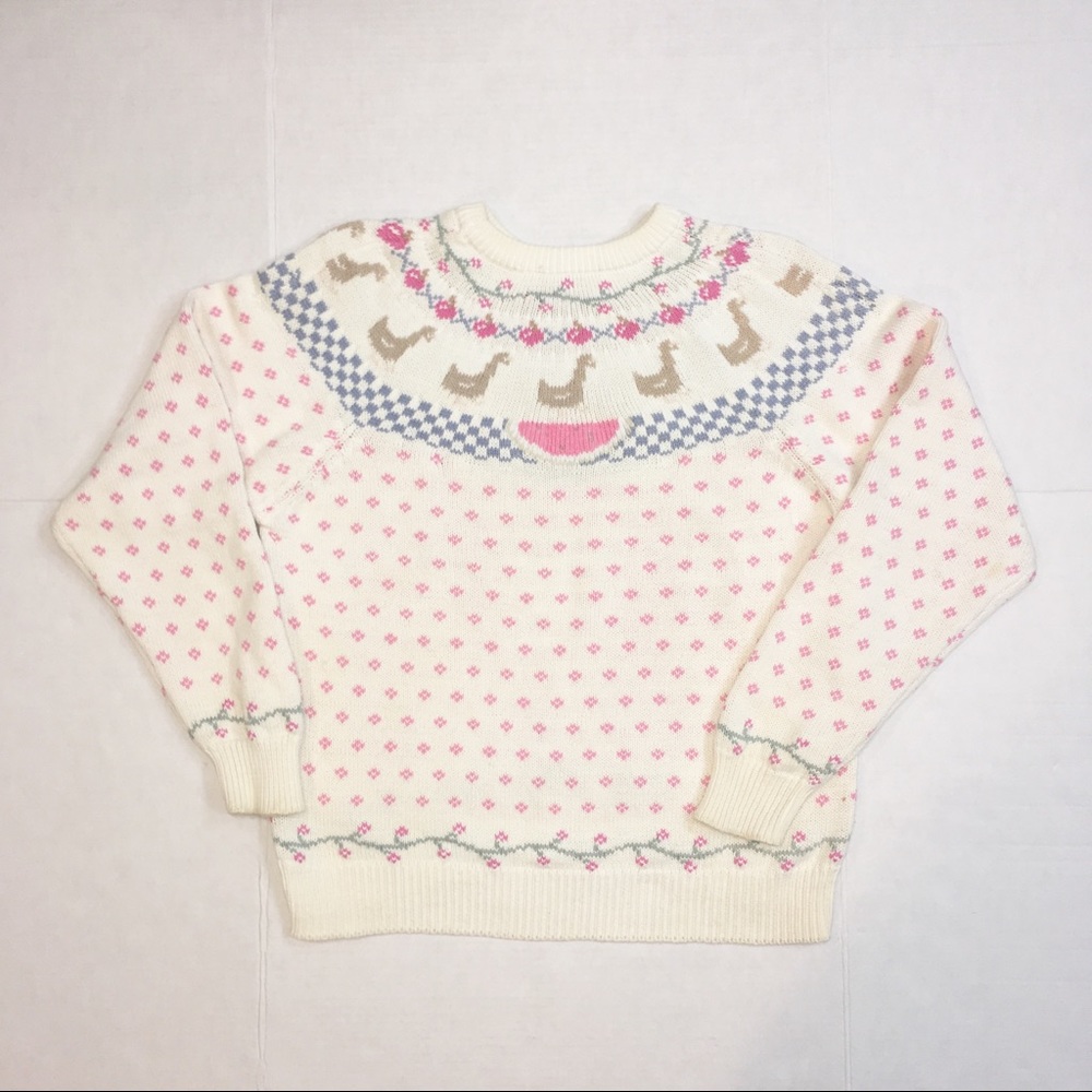 Vintage Duck Floral checkered print Cream sweater